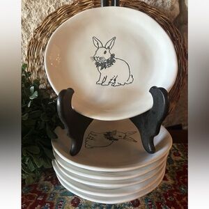 Pier 1 Easter Bunny Plate Set 6 Plates Black White Rabbit Salad Appetizer NWOT